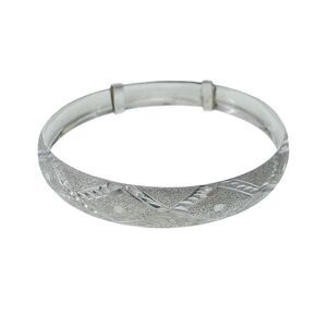 Vintage Mexico Sterling Silver 925 Diamond Cut Adjustable Bangle Bracelet 7.25"